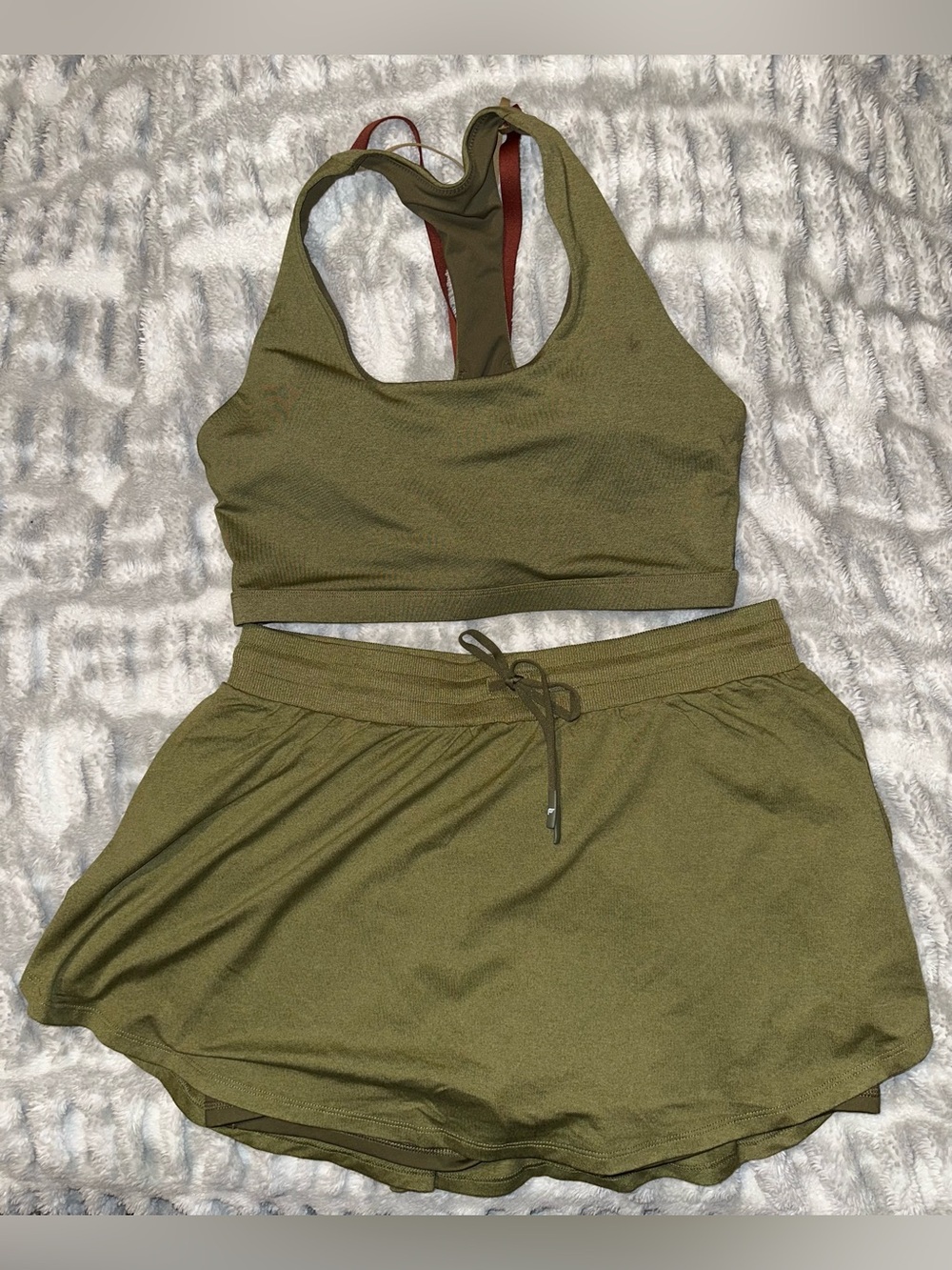 Fabletics Olive Green Sports Bra and Skort Set